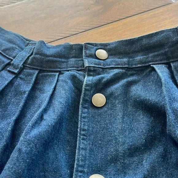 Vintage Chatts Island midi pleated blue denim jean flare skirt size 10 - Picture 9 of 13